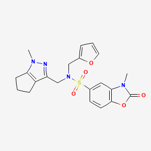 molecular formula C21H22N4O5S B2453647 N-(furan-2-ylmethyl)-3-methyl-N-((1-methyl-1,4,5,6-tetrahydrocyclopenta[c]pyrazol-3-yl)methyl)-2-oxo-2,3-dihydrobenzo[d]oxazole-5-sulfonamide CAS No. 2034239-68-2