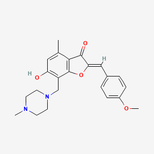 molecular formula C23H26N2O4 B2453650 (Z)-6-hydroxy-2-(4-methoxybenzylidene)-4-methyl-7-((4-methylpiperazin-1-yl)methyl)benzofuran-3(2H)-one CAS No. 904511-24-6