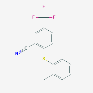 molecular formula C15H10F3NS B2453682 2-[(2-Methylphenyl)sulfanyl]-5-(trifluoromethyl)benzenecarbonitrile CAS No. 477866-93-6
