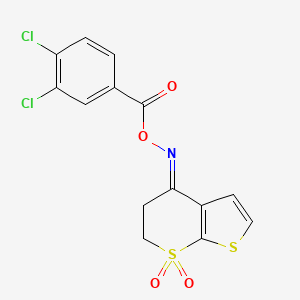 molecular formula C14H9Cl2NO4S2 B2453694 [(E)-(7,7-dioxo-5,6-dihydrothieno[2,3-b]thiopyran-4-ylidene)amino] 3,4-dichlorobenzoate CAS No. 338776-78-6
