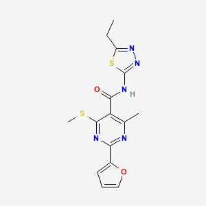 molecular formula C15H15N5O2S2 B2453732 N-(5-ethyl-1,3,4-thiadiazol-2-yl)-2-(furan-2-yl)-4-methyl-6-(methylsulfanyl)pyrimidine-5-carboxamide CAS No. 1090460-00-6
