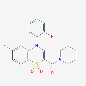 molecular formula C20H18F2N2O3S B2453754 6-fluoro-4-(2-fluorophenyl)-2-(piperidin-1-ylcarbonyl)-4H-1,4-benzothiazine 1,1-dioxide CAS No. 1251593-37-9