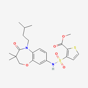 molecular formula C22H28N2O6S2 B2453773 methyl 3-(N-(5-isopentyl-3,3-dimethyl-4-oxo-2,3,4,5-tetrahydrobenzo[b][1,4]oxazepin-8-yl)sulfamoyl)thiophene-2-carboxylate CAS No. 1251564-86-9