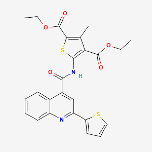 molecular formula C25H22N2O5S2 B2453792 Diethyl 3-methyl-5-(2-(thiophen-2-yl)quinoline-4-carboxamido)thiophene-2,4-dicarboxylate CAS No. 544701-35-1