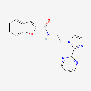 molecular formula C18H15N5O2 B2453798 N-(2-(2-(pyrimidin-2-yl)-1H-imidazol-1-yl)ethyl)benzofuran-2-carboxamide CAS No. 1448137-10-7