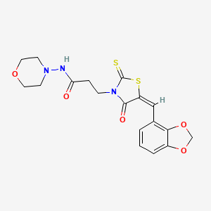 molecular formula C18H19N3O5S2 B2453800 (E)-3-(5-(benzo[d][1,3]dioxol-4-ylmethylene)-4-oxo-2-thioxothiazolidin-3-yl)-N-morpholinopropanamide CAS No. 683230-96-8