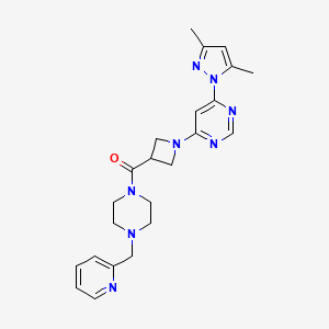 molecular formula C23H28N8O B2453806 (1-(6-(3,5-dimethyl-1H-pyrazol-1-yl)pyrimidin-4-yl)azetidin-3-yl)(4-(pyridin-2-ylmethyl)piperazin-1-yl)methanone CAS No. 2034361-91-4