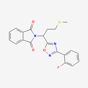 molecular formula C20H16FN3O3S B2453808 2-(1-(3-(2-Fluorophenyl)-1,2,4-oxadiazol-5-yl)-3-(methylthio)propyl)isoindoline-1,3-dione CAS No. 1809474-40-5