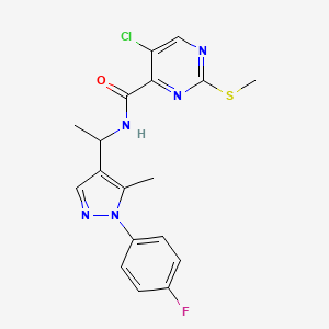 molecular formula C18H17ClFN5OS B2453830 5-chloro-N-{1-[1-(4-fluorophenyl)-5-methyl-1H-pyrazol-4-yl]ethyl}-2-(methylsulfanyl)pyrimidine-4-carboxamide CAS No. 1170511-97-3