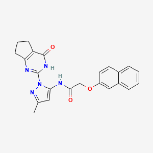 molecular formula C23H21N5O3 B2453848 N-(3-methyl-1-(4-oxo-4,5,6,7-tetrahydro-3H-cyclopenta[d]pyrimidin-2-yl)-1H-pyrazol-5-yl)-2-(naphthalen-2-yloxy)acetamide CAS No. 1002482-22-5
