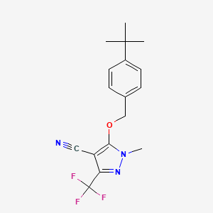 molecular formula C17H18F3N3O B2453856 5-{[4-(tert-butyl)benzyl]oxy}-1-methyl-3-(trifluoromethyl)-1H-pyrazole-4-carbonitrile CAS No. 318284-66-1