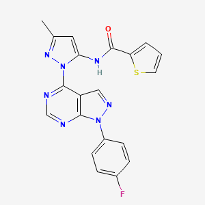 molecular formula C20H14FN7OS B2453867 N-(1-(1-(4-fluorophenyl)-1H-pyrazolo[3,4-d]pyrimidin-4-yl)-3-methyl-1H-pyrazol-5-yl)thiophene-2-carboxamide CAS No. 1007008-99-2