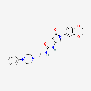 molecular formula C25H31N5O4 B2453871 1-(1-(2,3-Dihydrobenzo[b][1,4]dioxin-6-yl)-5-oxopyrrolidin-3-yl)-3-(2-(4-phenylpiperazin-1-yl)ethyl)urea CAS No. 894041-57-7