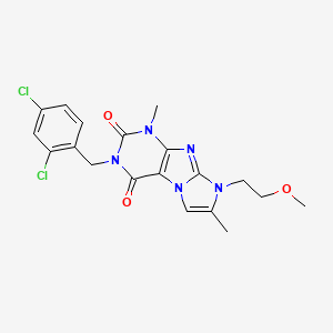 molecular formula C19H19Cl2N5O3 B2453875 2-[(2,4-Dichlorophenyl)methyl]-6-(2-methoxyethyl)-4,7-dimethylpurino[7,8-a]imidazole-1,3-dione CAS No. 876902-34-0