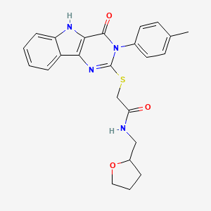 molecular formula C24H24N4O3S B2453876 2-((4-oxo-3-(p-tolyl)-4,5-dihydro-3H-pyrimido[5,4-b]indol-2-yl)thio)-N-((tetrahydrofuran-2-yl)methyl)acetamide CAS No. 536704-70-8