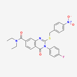 molecular formula C26H23FN4O4S B2453890 N,N-diethyl-3-(4-fluorophenyl)-2-((4-nitrobenzyl)thio)-4-oxo-3,4-dihydroquinazoline-7-carboxamide CAS No. 1115368-28-9