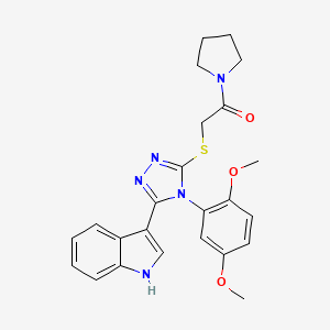 molecular formula C24H25N5O3S B2453903 2-((4-(2,5-dimethoxyphenyl)-5-(1H-indol-3-yl)-4H-1,2,4-triazol-3-yl)thio)-1-(pyrrolidin-1-yl)ethanone CAS No. 852167-34-1