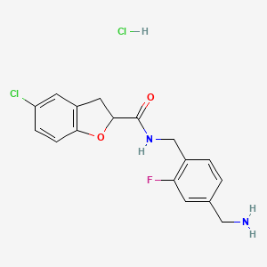 molecular formula C17H17Cl2FN2O2 B2453913 N-[[4-(Aminomethyl)-2-fluorophenyl]methyl]-5-chloro-2,3-dihydro-1-benzofuran-2-carboxamide;hydrochloride CAS No. 2445794-06-7