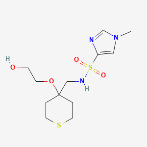 molecular formula C12H21N3O4S2 B2453930 N-((4-(2-hydroxyethoxy)tetrahydro-2H-thiopyran-4-yl)methyl)-1-methyl-1H-imidazole-4-sulfonamide CAS No. 2320172-72-1