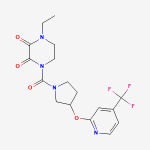 molecular formula C17H19F3N4O4 B2453938 1-Ethyl-4-(3-((4-(trifluoromethyl)pyridin-2-yl)oxy)pyrrolidine-1-carbonyl)piperazine-2,3-dione CAS No. 2034319-11-2