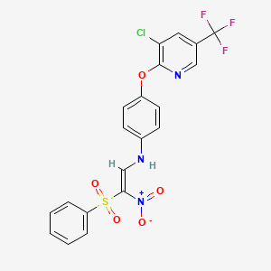 molecular formula C20H13ClF3N3O5S B2453943 4-{[3-氯-5-(三氟甲基)-2-吡啶基]氧基}-N-[2-硝基-2-(苯磺酰基)乙烯基]苯胺 CAS No. 338397-55-0