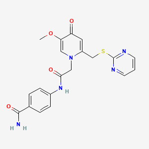 4-(2-(5-methoxy-4-oxo-2-((pyrimidin-2-ylthio)methyl)pyridin-1(4H)-yl)acetamido)benzamide