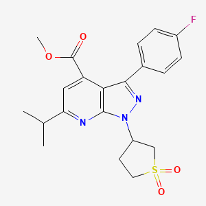 molecular formula C21H22FN3O4S B2453955 methyl 1-(1,1-dioxidotetrahydrothiophen-3-yl)-3-(4-fluorophenyl)-6-isopropyl-1H-pyrazolo[3,4-b]pyridine-4-carboxylate CAS No. 1105218-34-5