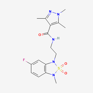 molecular formula C16H20FN5O3S B2453965 N-(2-(6-fluoro-3-methyl-2,2-dioxidobenzo[c][1,2,5]thiadiazol-1(3H)-yl)ethyl)-1,3,5-trimethyl-1H-pyrazole-4-carboxamide CAS No. 2034454-12-9