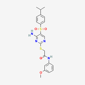 molecular formula C22H24N4O4S2 B2453973 2-((4-amino-5-((4-isopropylphenyl)sulfonyl)pyrimidin-2-yl)thio)-N-(3-methoxyphenyl)acetamide CAS No. 894950-06-2