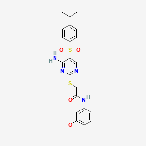 molecular formula C22H24N4O4S2 B2453973 2-({4-amino-5-[4-(propan-2-yl)benzenesulfonyl]pyrimidin-2-yl}sulfanyl)-N-(3-methoxyphenyl)acetamide CAS No. 894950-06-2