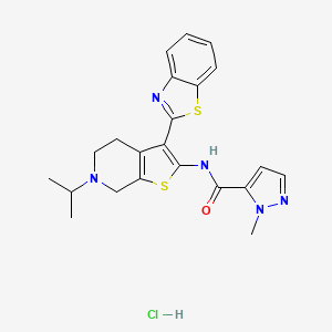 molecular formula C22H24ClN5OS2 B2453980 N-(3-(benzo[d]thiazol-2-yl)-6-isopropyl-4,5,6,7-tetrahydrothieno[2,3-c]pyridin-2-yl)-1-methyl-1H-pyrazole-5-carboxamide hydrochloride CAS No. 1189952-49-5