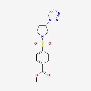 molecular formula C14H16N4O4S B2453983 methyl 4-((3-(1H-1,2,3-triazol-1-yl)pyrrolidin-1-yl)sulfonyl)benzoate CAS No. 1798466-56-4