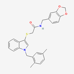 molecular formula C27H26N2O3S B2453985 N-(benzo[d][1,3]dioxol-5-ylmethyl)-2-((1-(2,5-dimethylbenzyl)-1H-indol-3-yl)thio)acetamide CAS No. 851412-74-3