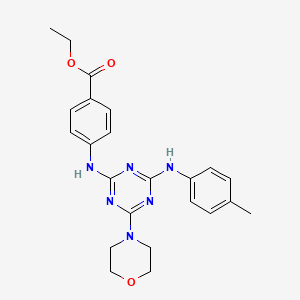 molecular formula C23H26N6O3 B2453995 Ethyl 4-({4-[(4-methylphenyl)amino]-6-(morpholin-4-yl)-1,3,5-triazin-2-yl}amino)benzoate CAS No. 898630-95-0