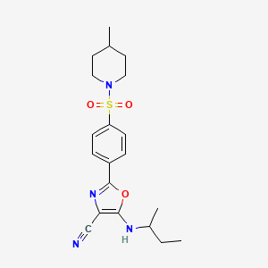 molecular formula C20H26N4O3S B2454034 5-(Sec-butylamino)-2-(4-((4-methylpiperidin-1-yl)sulfonyl)phenyl)oxazole-4-carbonitrile CAS No. 941000-06-2
