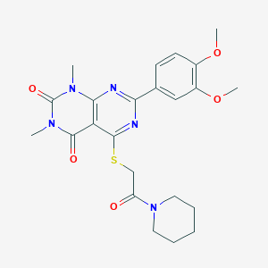 molecular formula C23H27N5O5S B2454038 7-(3,4-dimethoxyphenyl)-1,3-dimethyl-5-((2-oxo-2-(piperidin-1-yl)ethyl)thio)pyrimido[4,5-d]pyrimidine-2,4(1H,3H)-dione CAS No. 893908-26-4