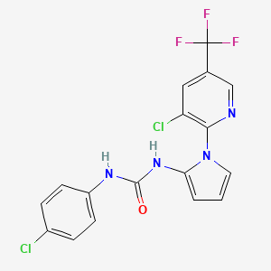 molecular formula C17H11Cl2F3N4O B2454043 N-(4-氯苯基)-N'-{1-[3-氯-5-(三氟甲基)-2-吡啶基]-1H-吡咯-2-基}脲 CAS No. 338397-78-7