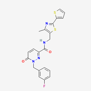 molecular formula C21H17FN4O2S2 B2454068 1-(3-fluorobenzyl)-N-((4-methyl-2-(thiophen-2-yl)thiazol-5-yl)methyl)-6-oxo-1,6-dihydropyridazine-3-carboxamide CAS No. 1704596-43-9