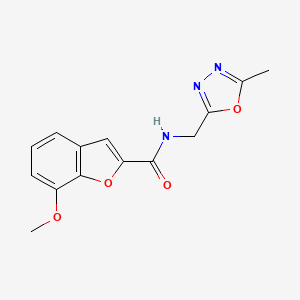molecular formula C14H13N3O4 B2454074 7-methoxy-N-((5-methyl-1,3,4-oxadiazol-2-yl)methyl)benzofuran-2-carboxamide CAS No. 1207027-59-5