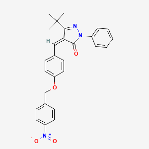 molecular formula C27H25N3O4 B2454081 3-(Tert-butyl)-4-((4-((4-nitrophenyl)methoxy)phenyl)methylene)-1-phenyl-2-pyrazolin-5-one CAS No. 1024693-74-0