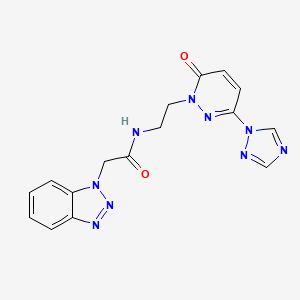 molecular formula C16H15N9O2 B2454096 2-(1H-benzo[d][1,2,3]triazol-1-yl)-N-(2-(6-oxo-3-(1H-1,2,4-triazol-1-yl)pyridazin-1(6H)-yl)ethyl)acetamide CAS No. 1448034-90-9