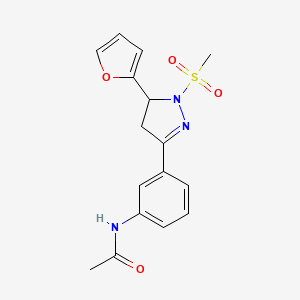 molecular formula C16H17N3O4S B2454097 N-{3-[5-(furan-2-yl)-1-methanesulfonyl-4,5-dihydro-1H-pyrazol-3-yl]phenyl}acetamide CAS No. 927065-89-2