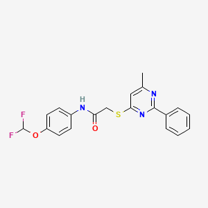 molecular formula C20H17F2N3O2S B2454105 N-(4-(difluoromethoxy)phenyl)-2-((6-methyl-2-phenylpyrimidin-4-yl)thio)acetamide CAS No. 867042-09-9
