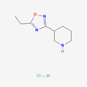 molecular formula C9H16ClN3O B2454111 3-(5-Ethyl-1,2,4-oxadiazol-3-yl)piperidine hydrochloride CAS No. 183208-11-9