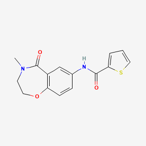molecular formula C15H14N2O3S B2454112 N-(4-methyl-5-oxo-2,3,4,5-tetrahydrobenzo[f][1,4]oxazepin-7-yl)thiophene-2-carboxamide CAS No. 922000-77-9