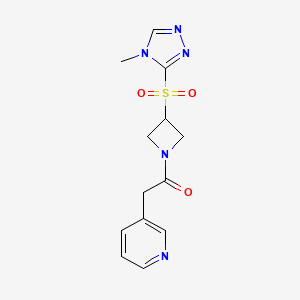 molecular formula C13H15N5O3S B2454116 1-(3-((4-methyl-4H-1,2,4-triazol-3-yl)sulfonyl)azetidin-1-yl)-2-(pyridin-3-yl)ethanone CAS No. 2034356-90-4