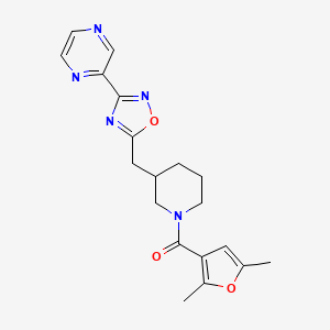 molecular formula C19H21N5O3 B2454131 (2,5-Dimethylfuran-3-yl)(3-((3-(pyrazin-2-yl)-1,2,4-oxadiazol-5-yl)methyl)piperidin-1-yl)methanone CAS No. 1706105-72-7
