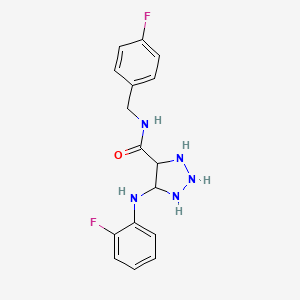 molecular formula C16H13F2N5O B2454134 5-[(2-氟苯基)氨基]-N-[(4-氟苯基)甲基]-1H-1,2,3-三唑-4-甲酰胺 CAS No. 1291843-05-4