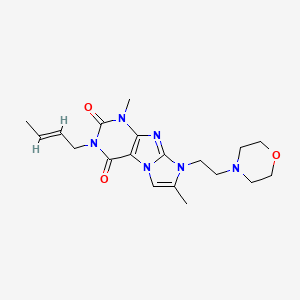 molecular formula C19H26N6O3 B2454145 (E)-3-(but-2-en-1-yl)-1,7-dimethyl-8-(2-morpholinoethyl)-1H-imidazo[2,1-f]purine-2,4(3H,8H)-dione CAS No. 915884-87-6