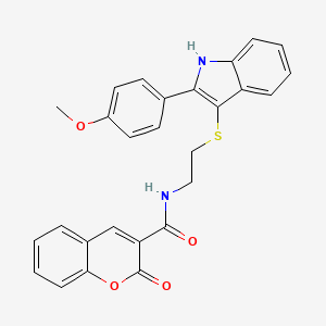 molecular formula C27H22N2O4S B2454159 N-(2-((2-(4-甲氧基苯基)-1H-吲哚-3-基)硫代)乙基)-2-氧代-2H-色烯-3-甲酰胺 CAS No. 850916-89-1